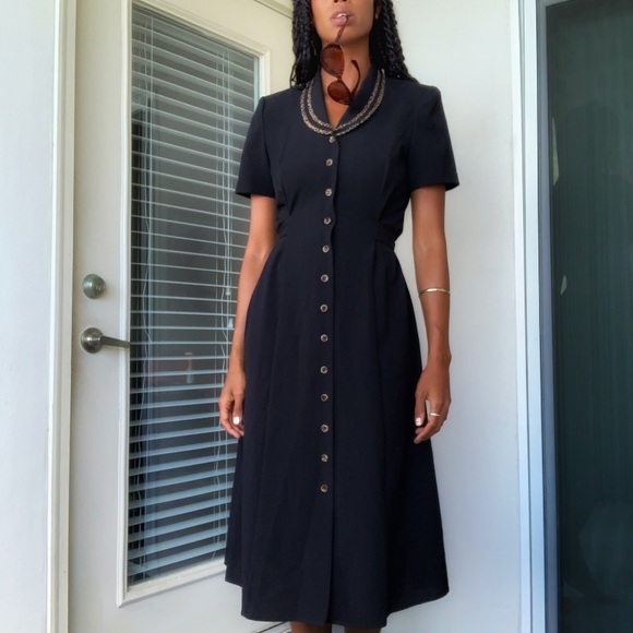 Vintage Dresses & Skirts - Vintage black dress with leopard